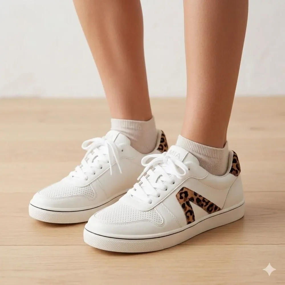MIA Alisa NEW White Leopard Print Accent Skate Athleisure Sneakers SZ 8.5